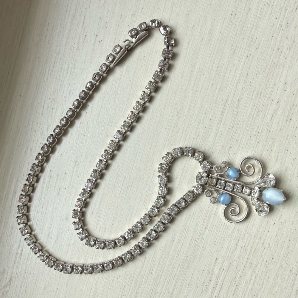 Vintage Crystal Necklace with Blue Moonglow Stone Accents - Women Jewelry